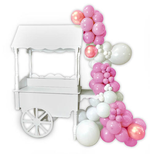 White Dessert Cart With Balloon Garland Rental Las Vegas Dainty Decor